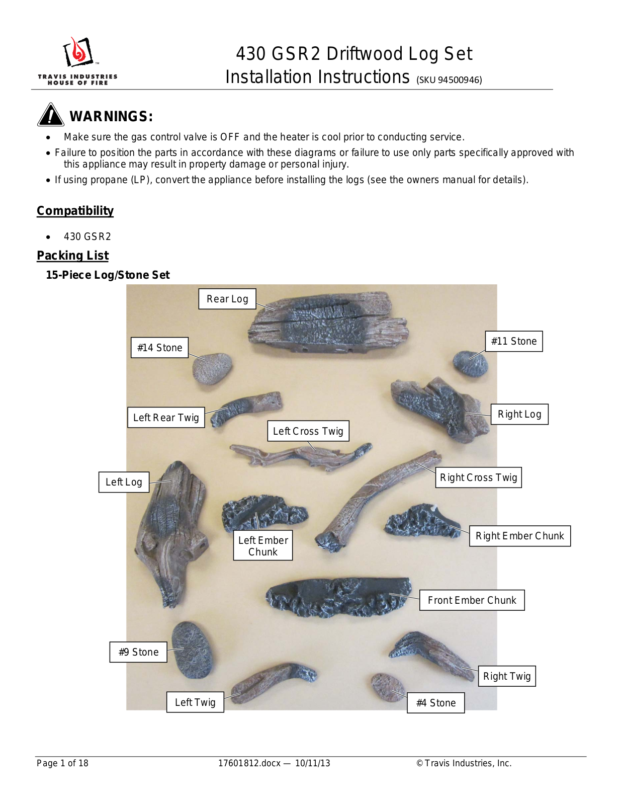 Avalon Firestyles GSR2 Driftwood Log Set User Manual