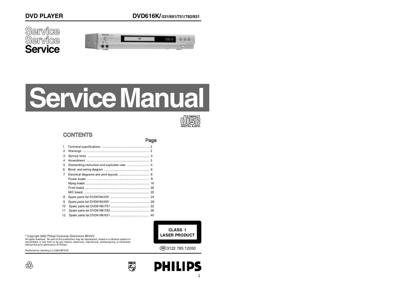 Philips DVD-616-K Service manual