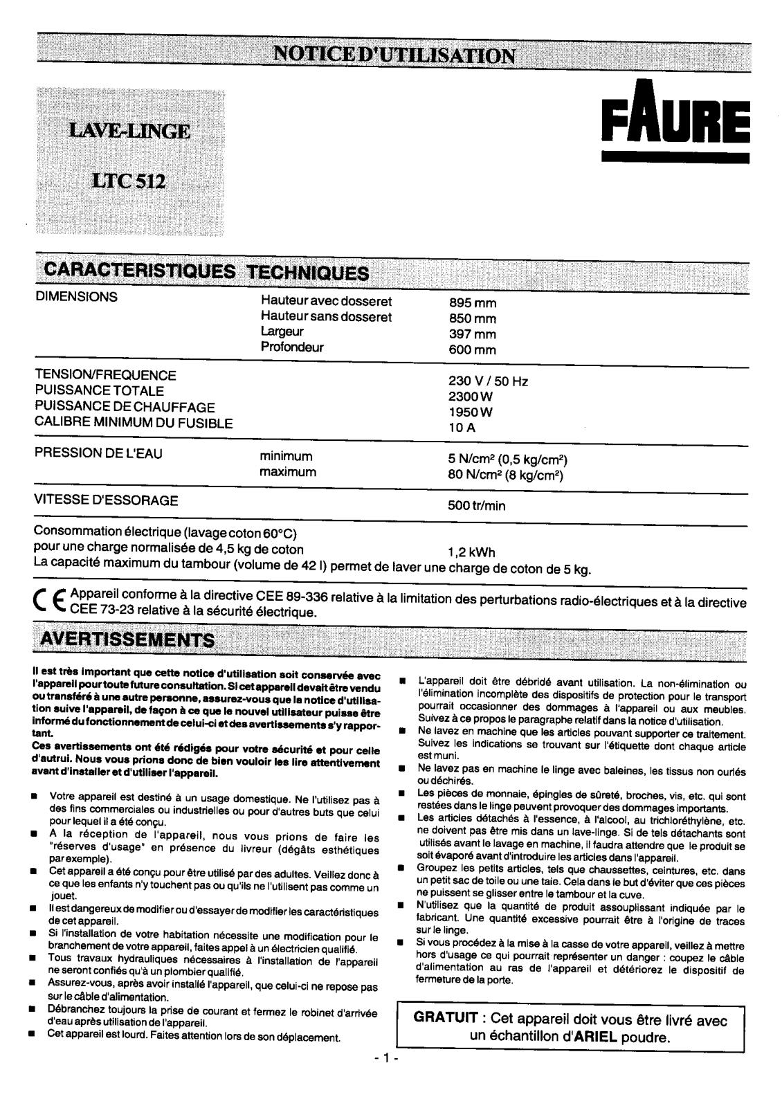 Faure LTC512 User Manual