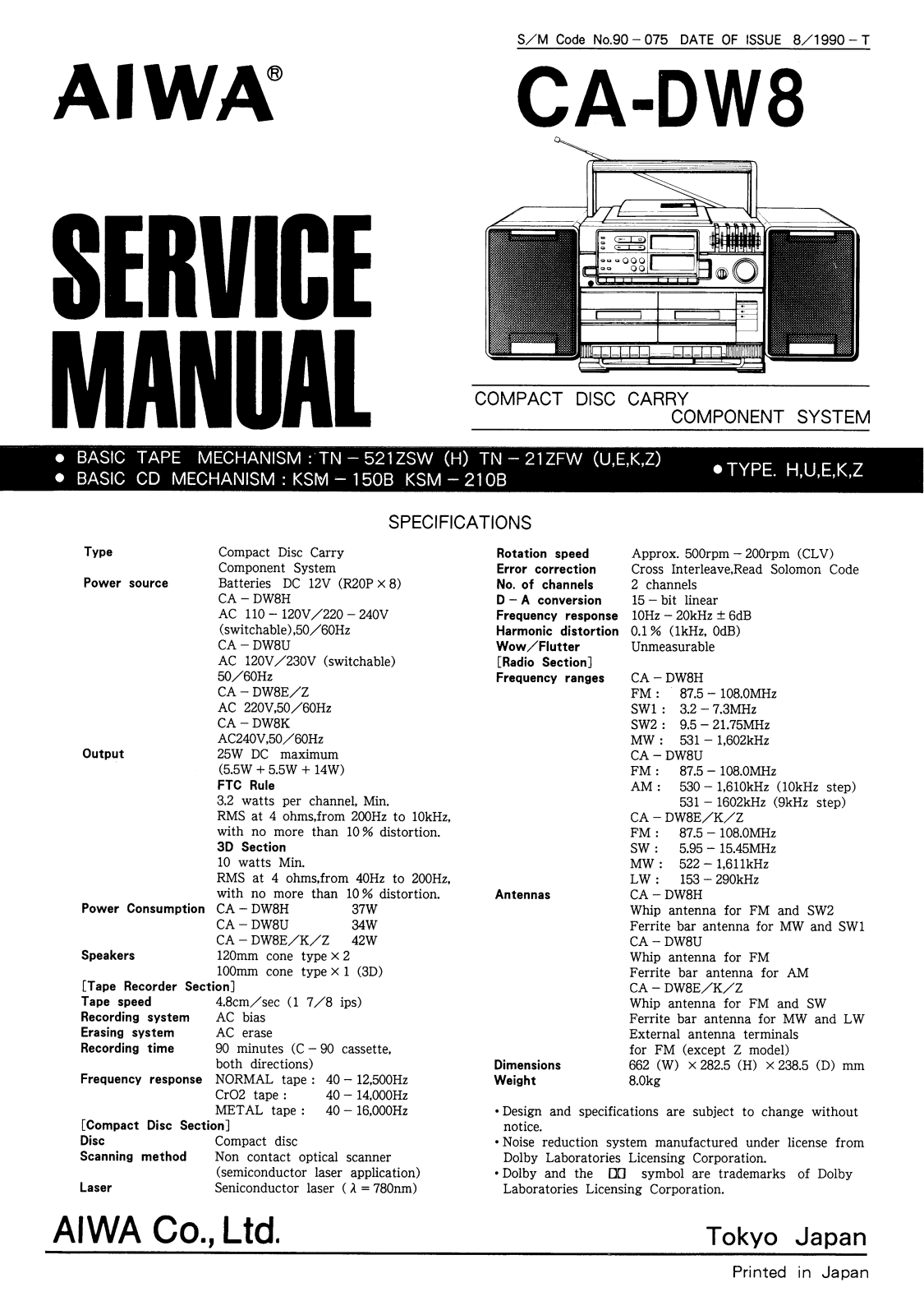 Aiwa CA DW8 Service Manual