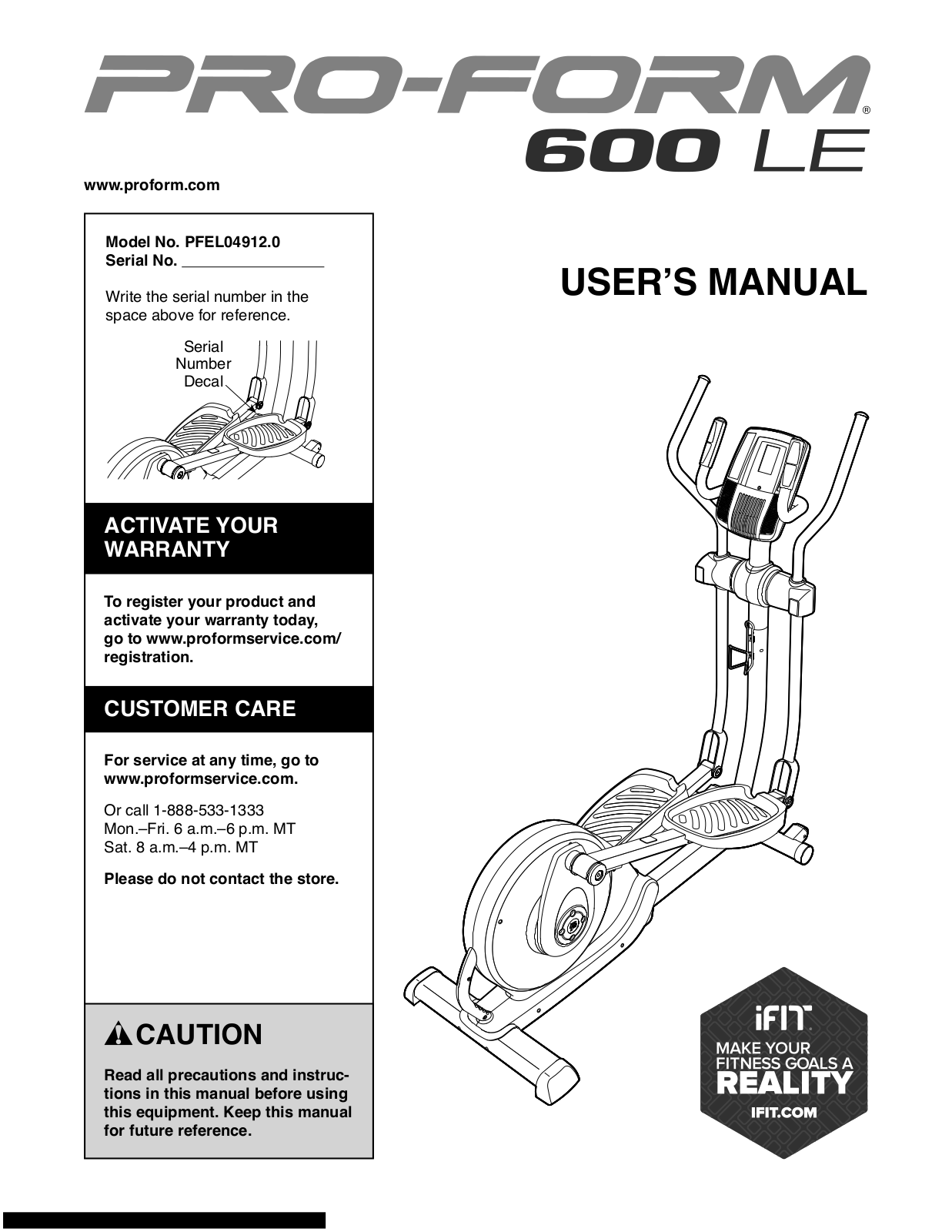 ProForm 600 Le Elliptical Owner's Manual