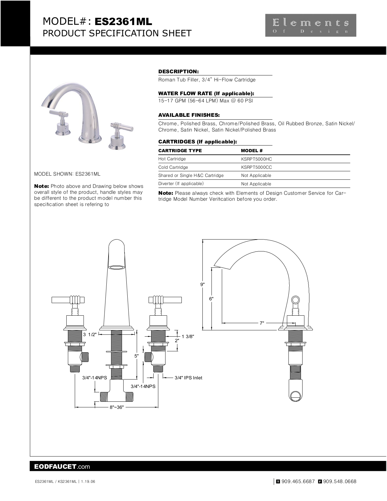 Elements of Design EDE1058 Specification Sheet - ManualMachine.com