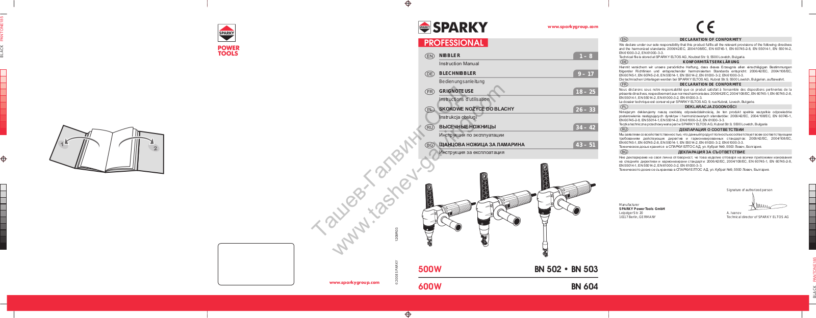 Sparky Group BN 502, BN 503, BN 604 Instruction Manual