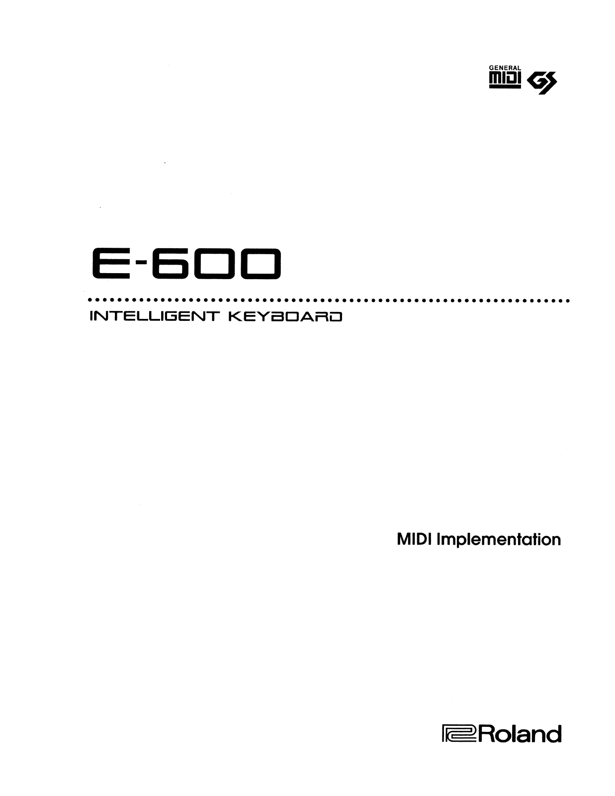 Roland Corporation E-600 User's Manual