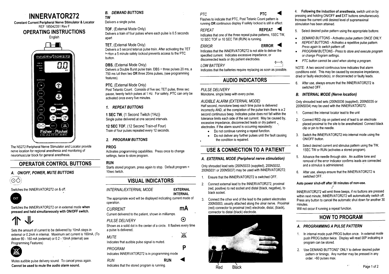 Fisher&Paykel NS 272 Operating instructions