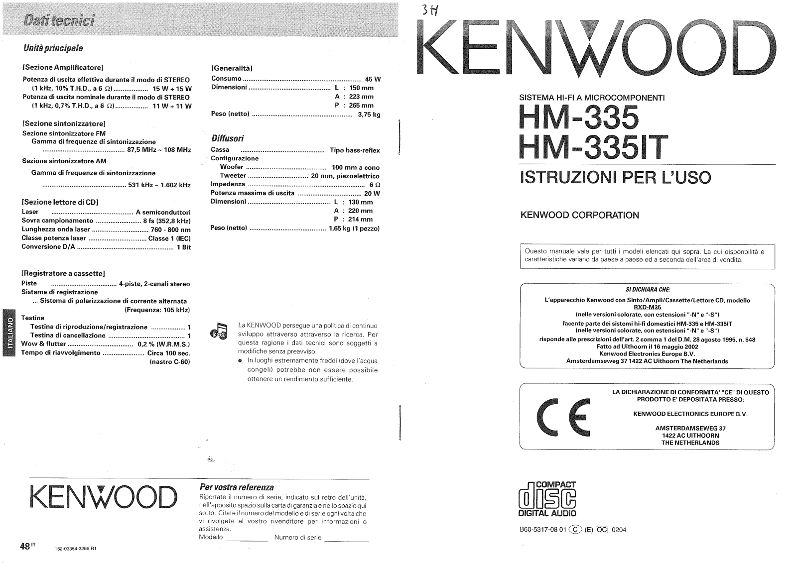 Kenwood HM-335IT, HM-335 User Manual