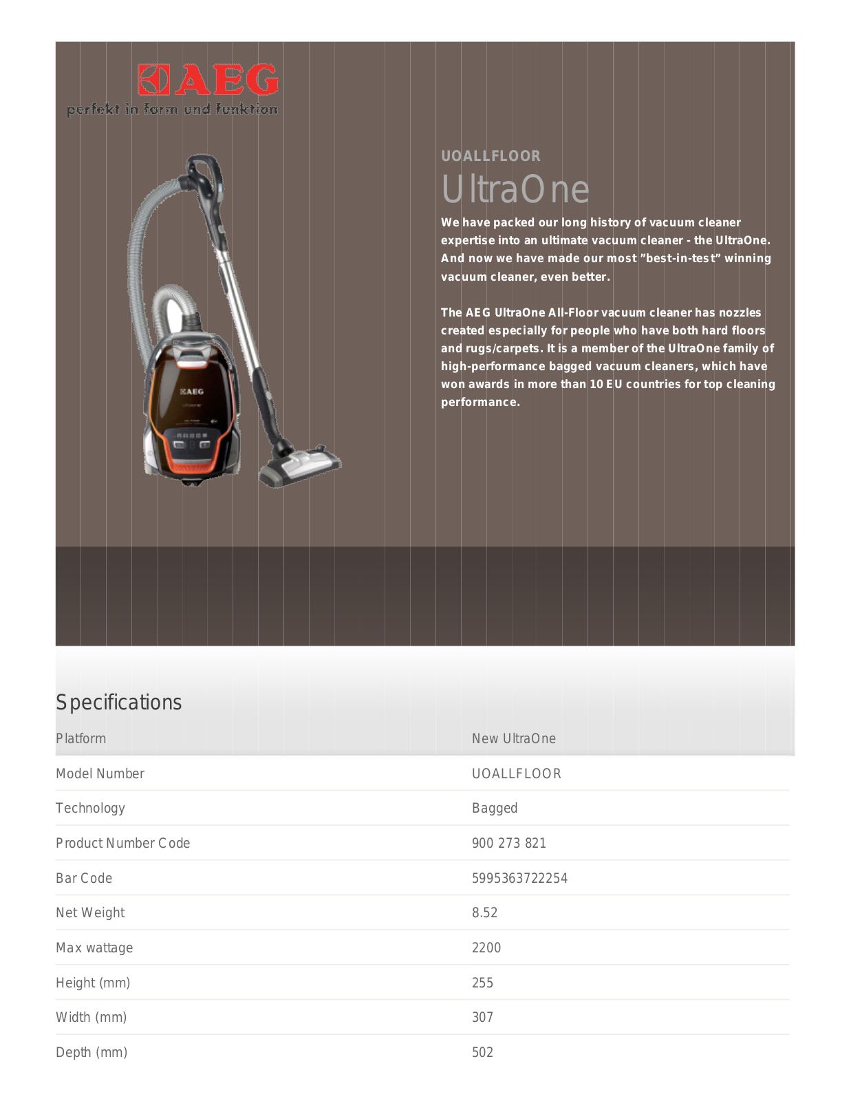 AEG UltraOne UODELUXE User Manual