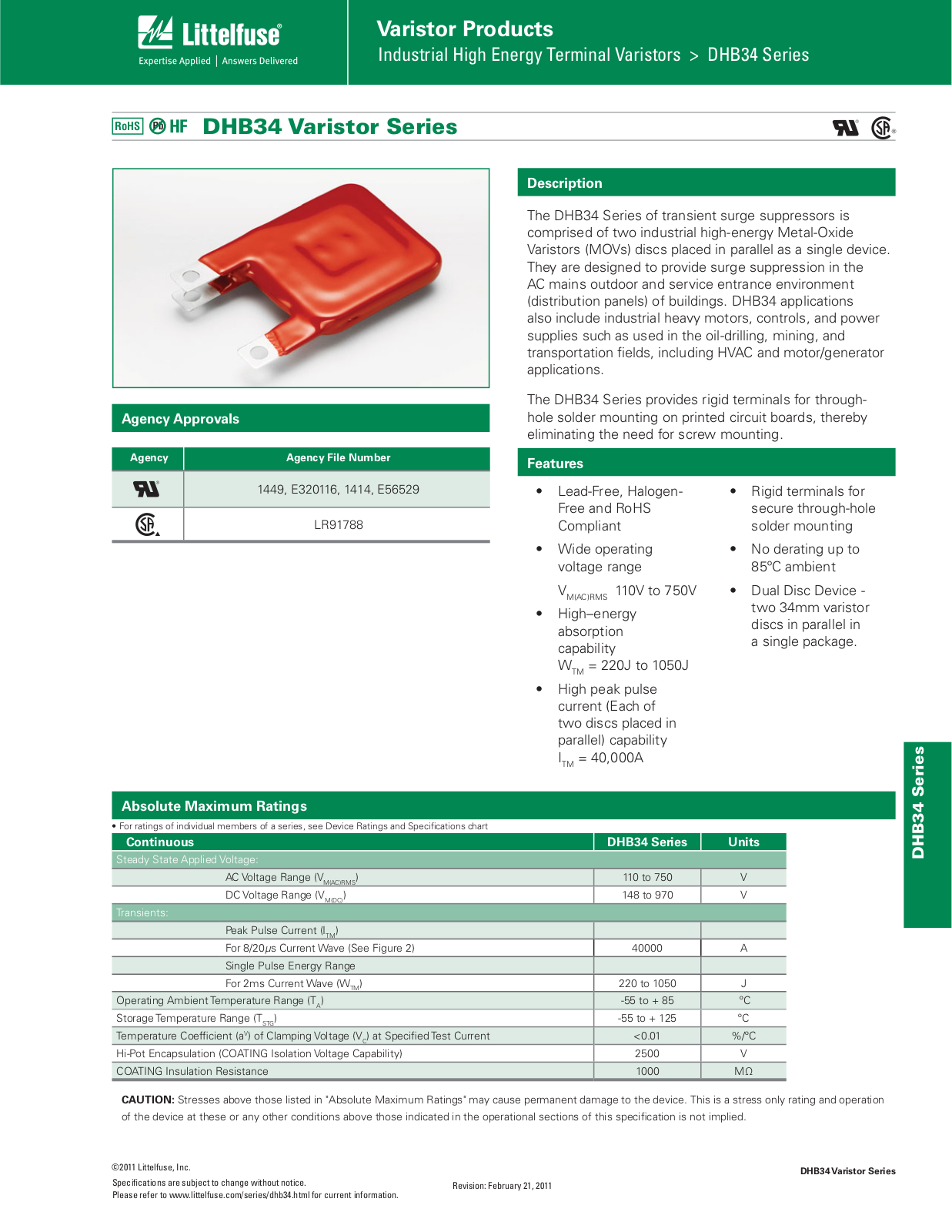 Littelfuse DHB34 Series Catalog Page