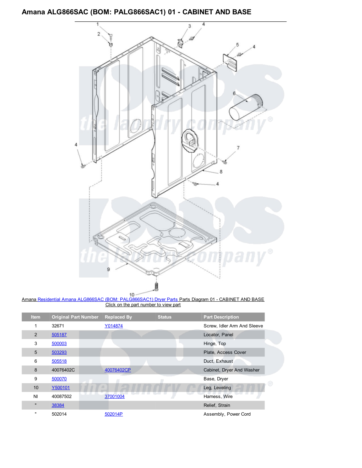 Amana ALG866SAC Parts Diagram