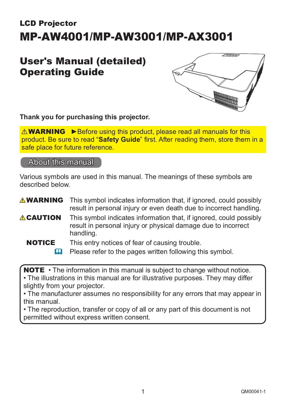 Hitachi MP-AX3001, MP-AW4001, MP-AW3001 Operating Instruction