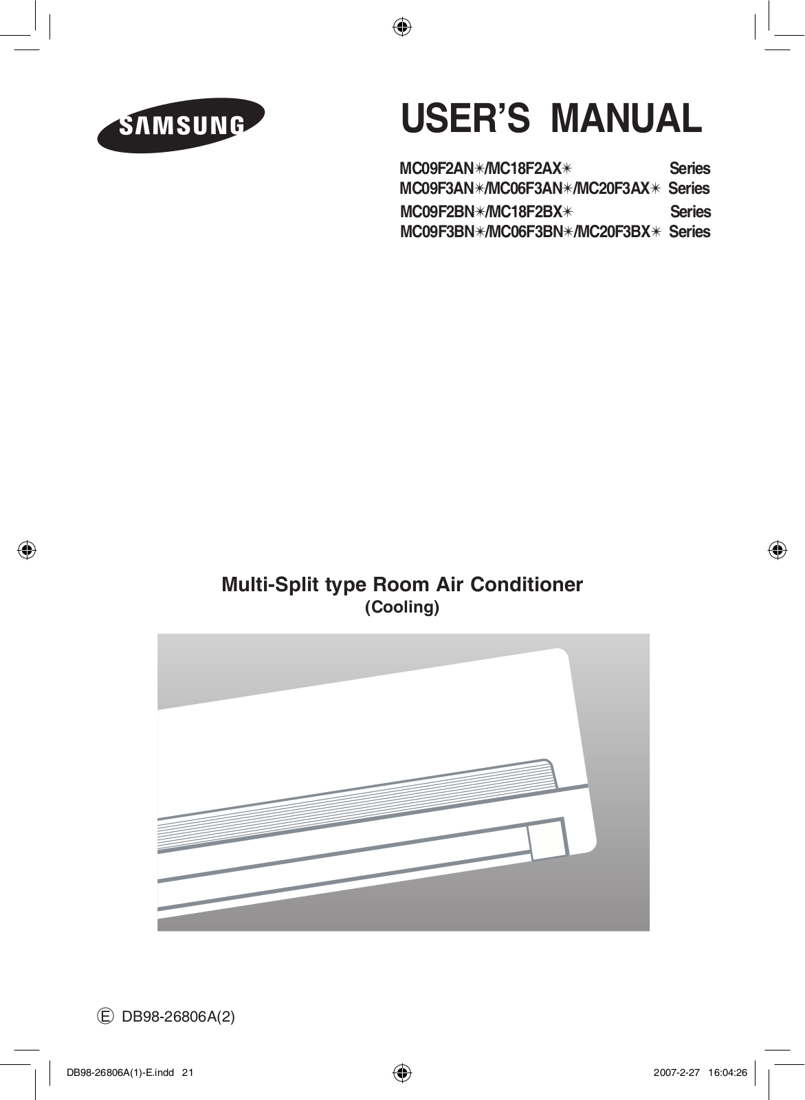 Samsung MC09F2BN, MC06F3BN, MC09F2AN, MC18F2BX, MC09F3BN User Manual