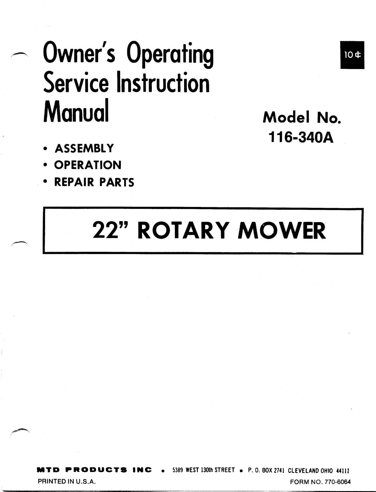 MTD 116-340A User Manual