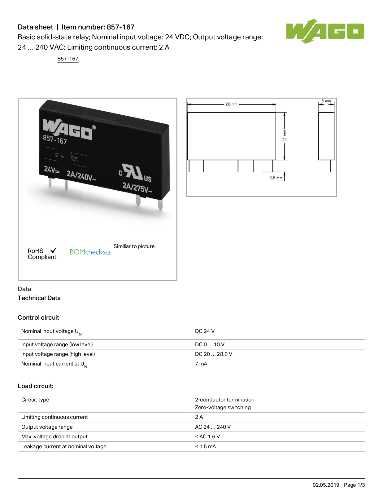 Wago 857-167 Data Sheet