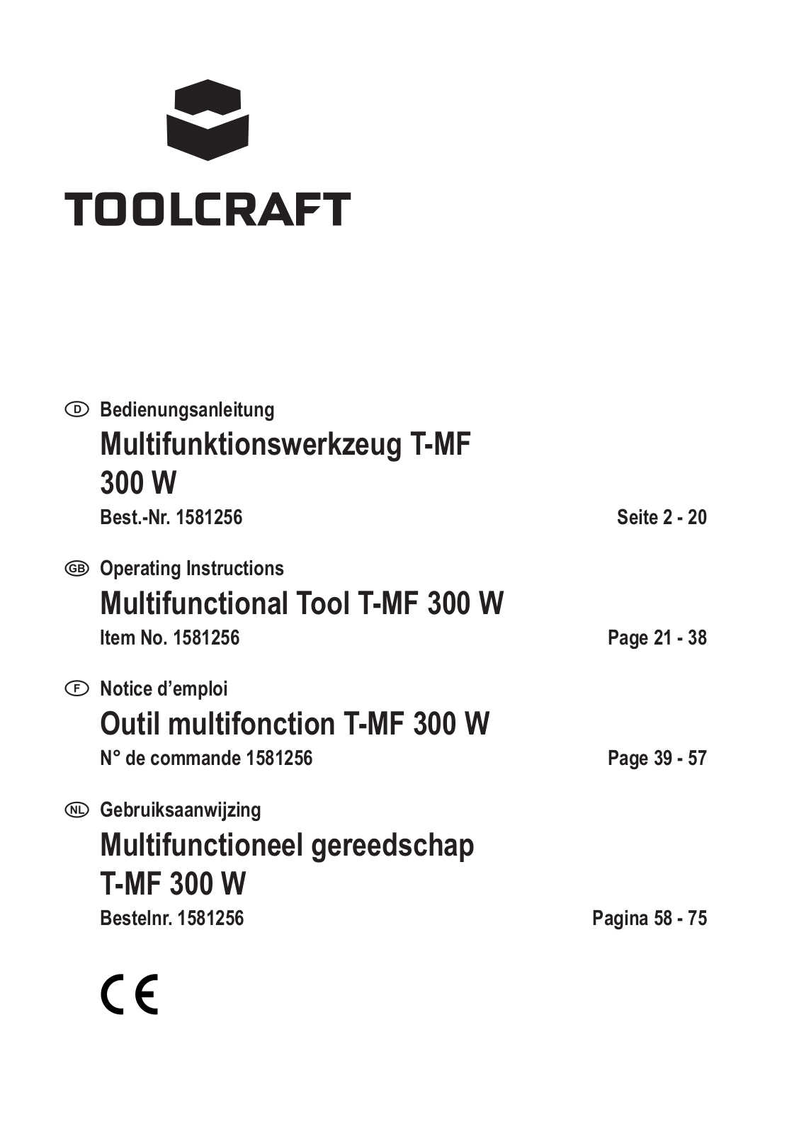 TOOLCRAFT 1581256 Instructions