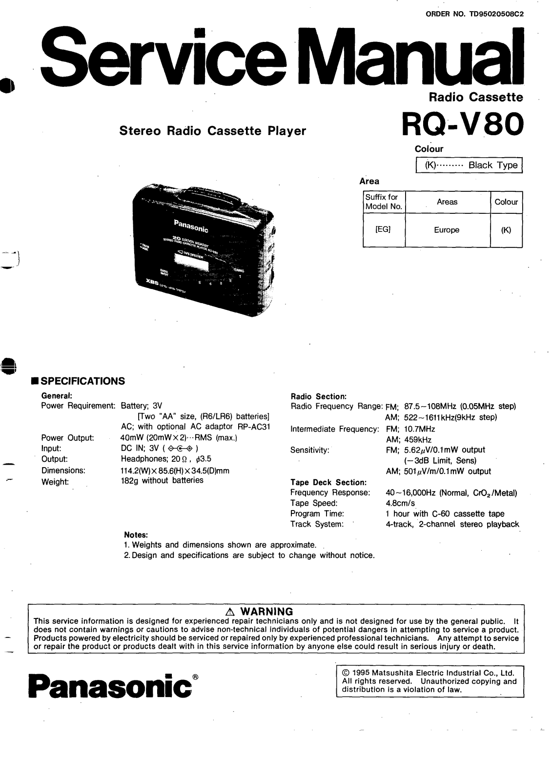 Panasonic RQV-80 Service manual