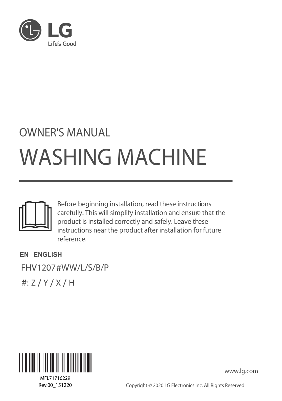 LG FHV1207ZWP Owner’s Manual