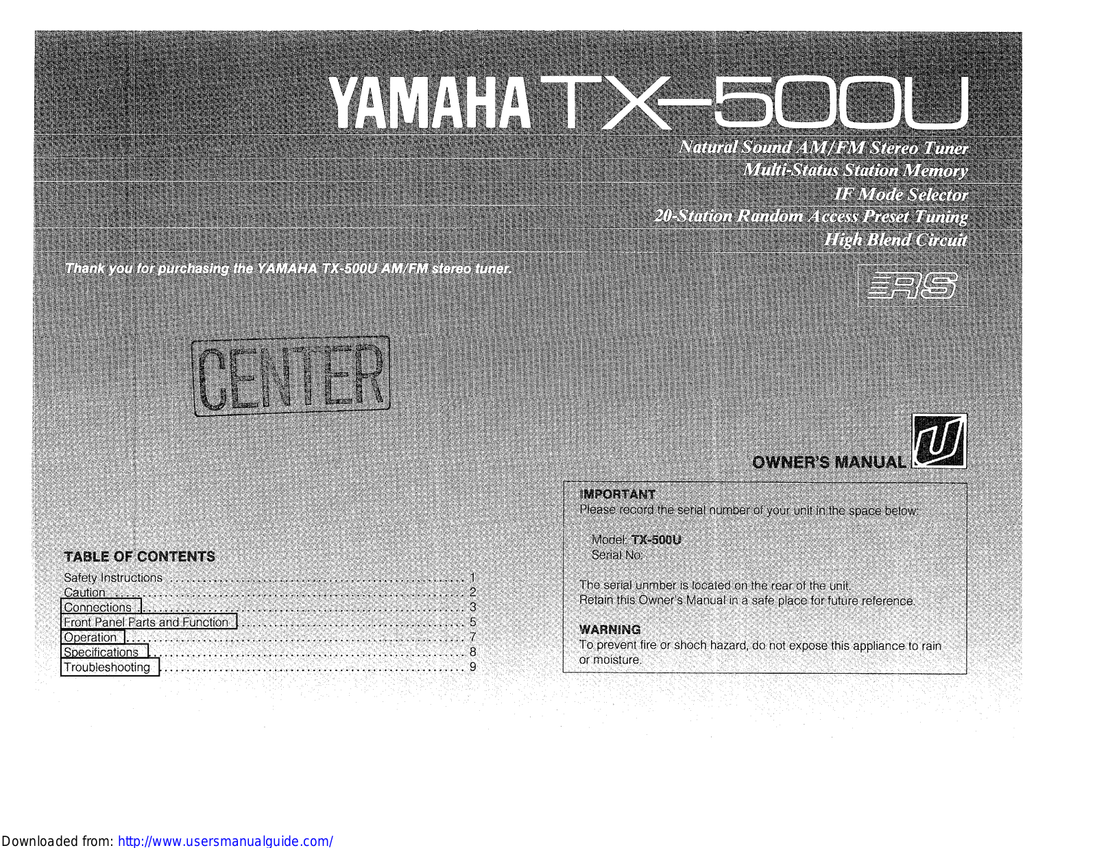 Yamaha Audio TX-500U User Manual