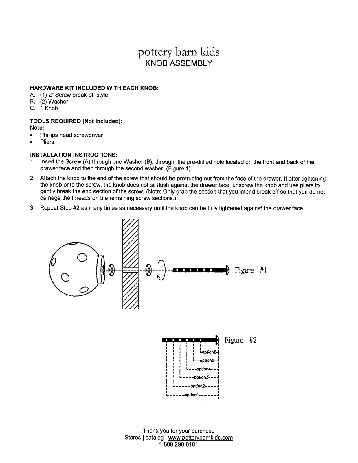 Pottery Barn Dotty Knob Assembly Instruction