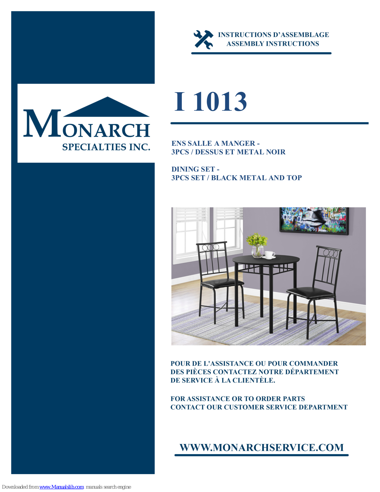 Monarch Specialties I 1013 Assembly Instructions Manual