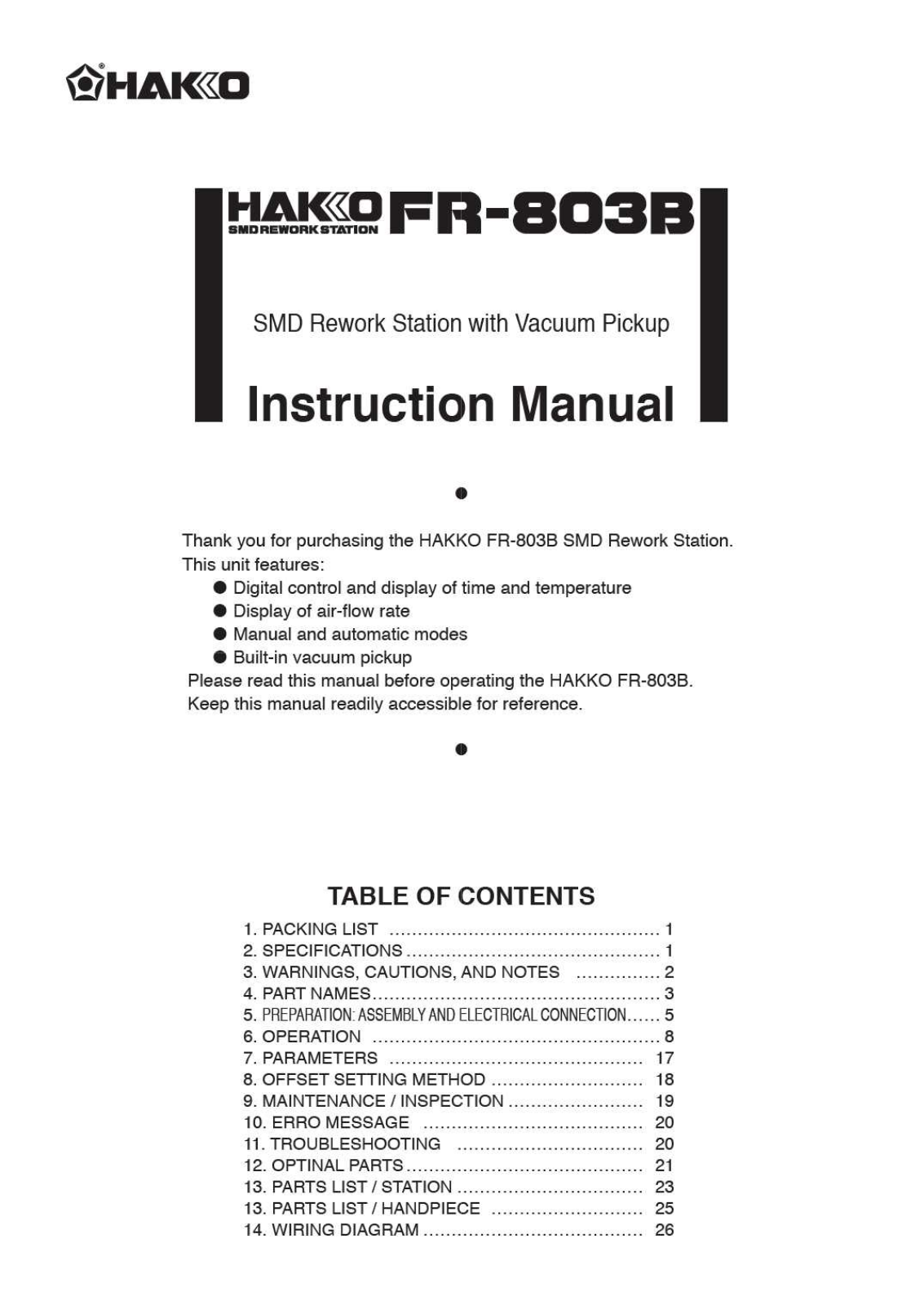 Hakko FR-803B User Manual