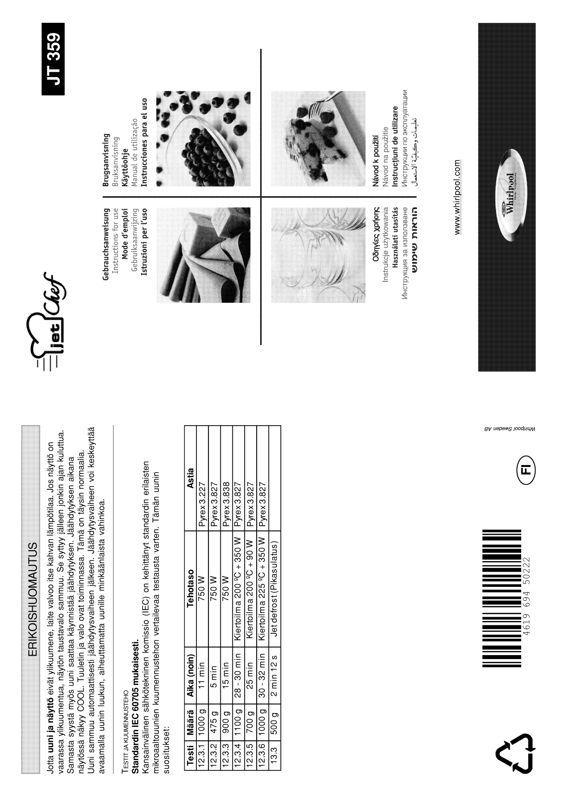 Whirlpool JT 359 black, JT 359 alu User Manual