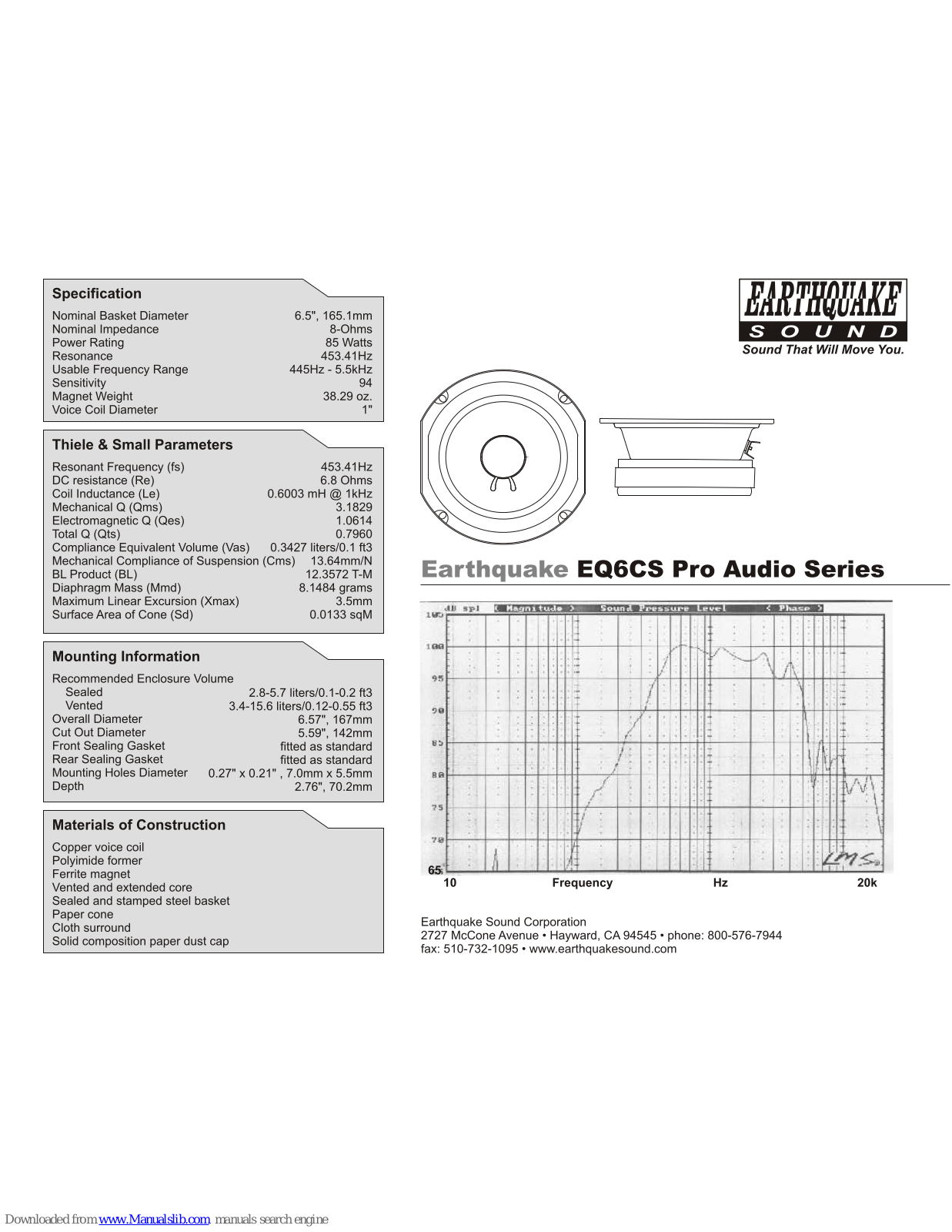 EarthQuake EQ6CS Specifications