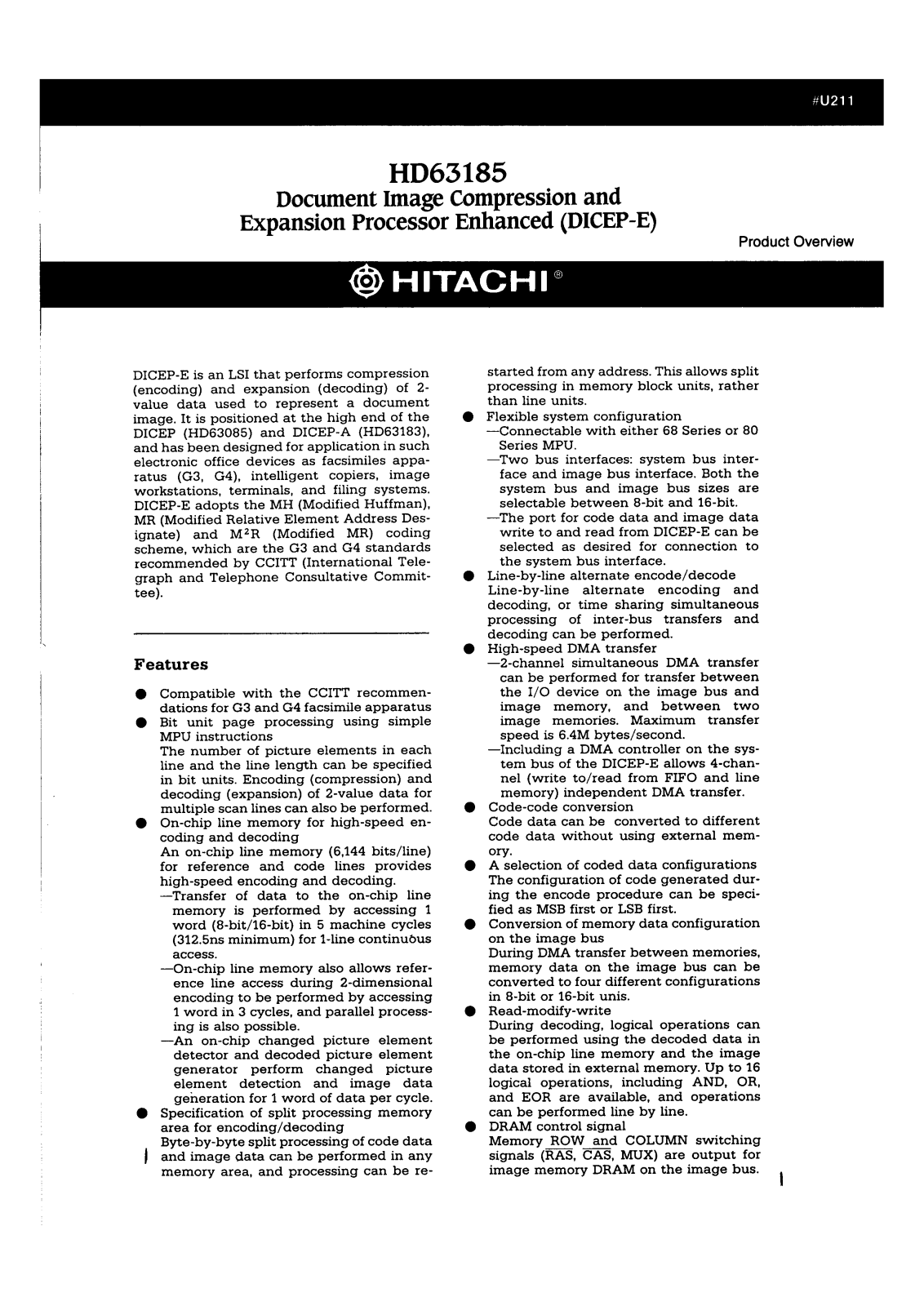 HIT HD63185 Datasheet