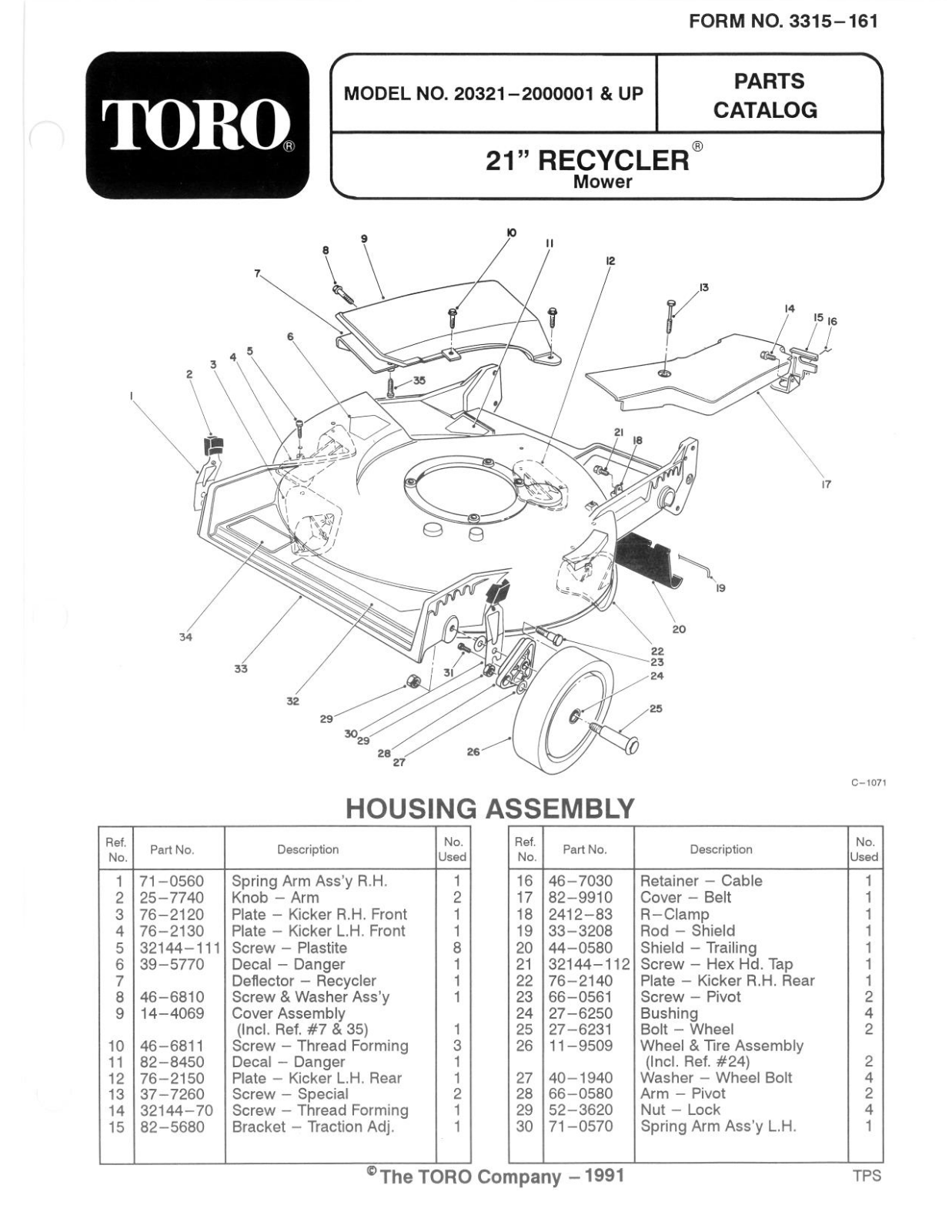 Toro 20321 Parts Catalogue