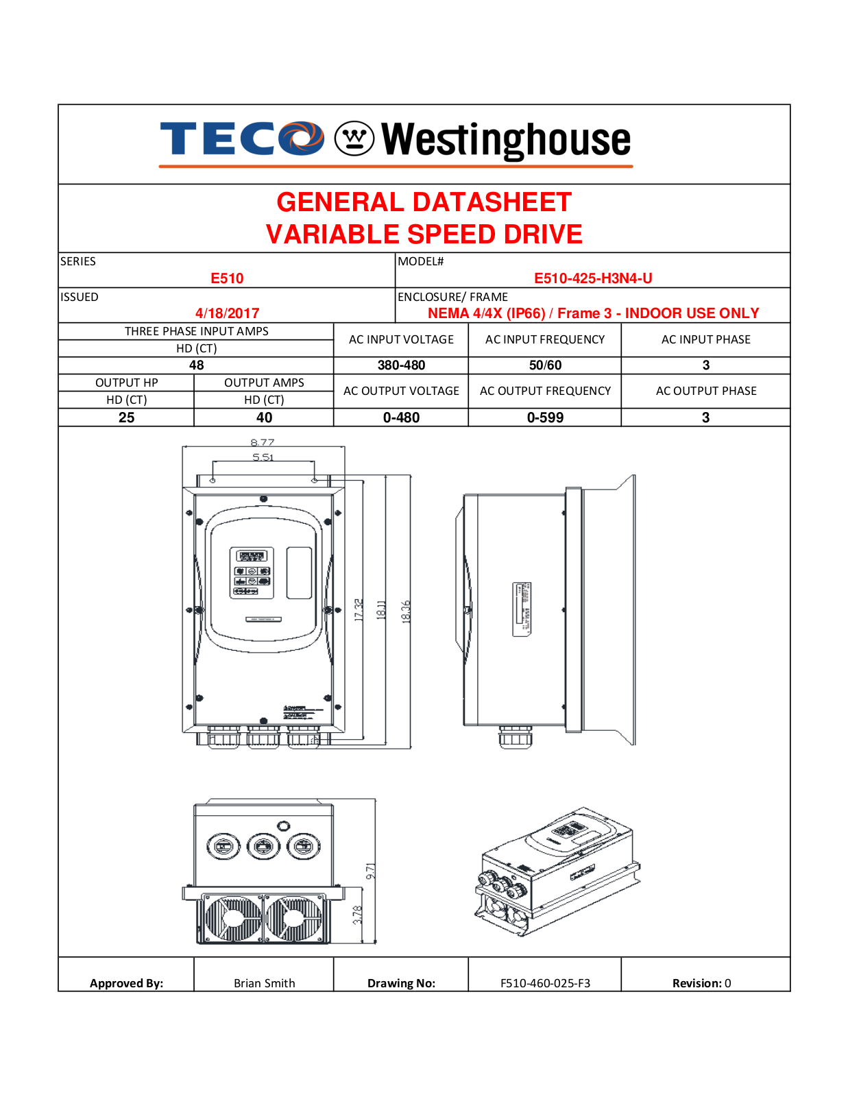 Teco E510-425-H3N4-U Data Sheet