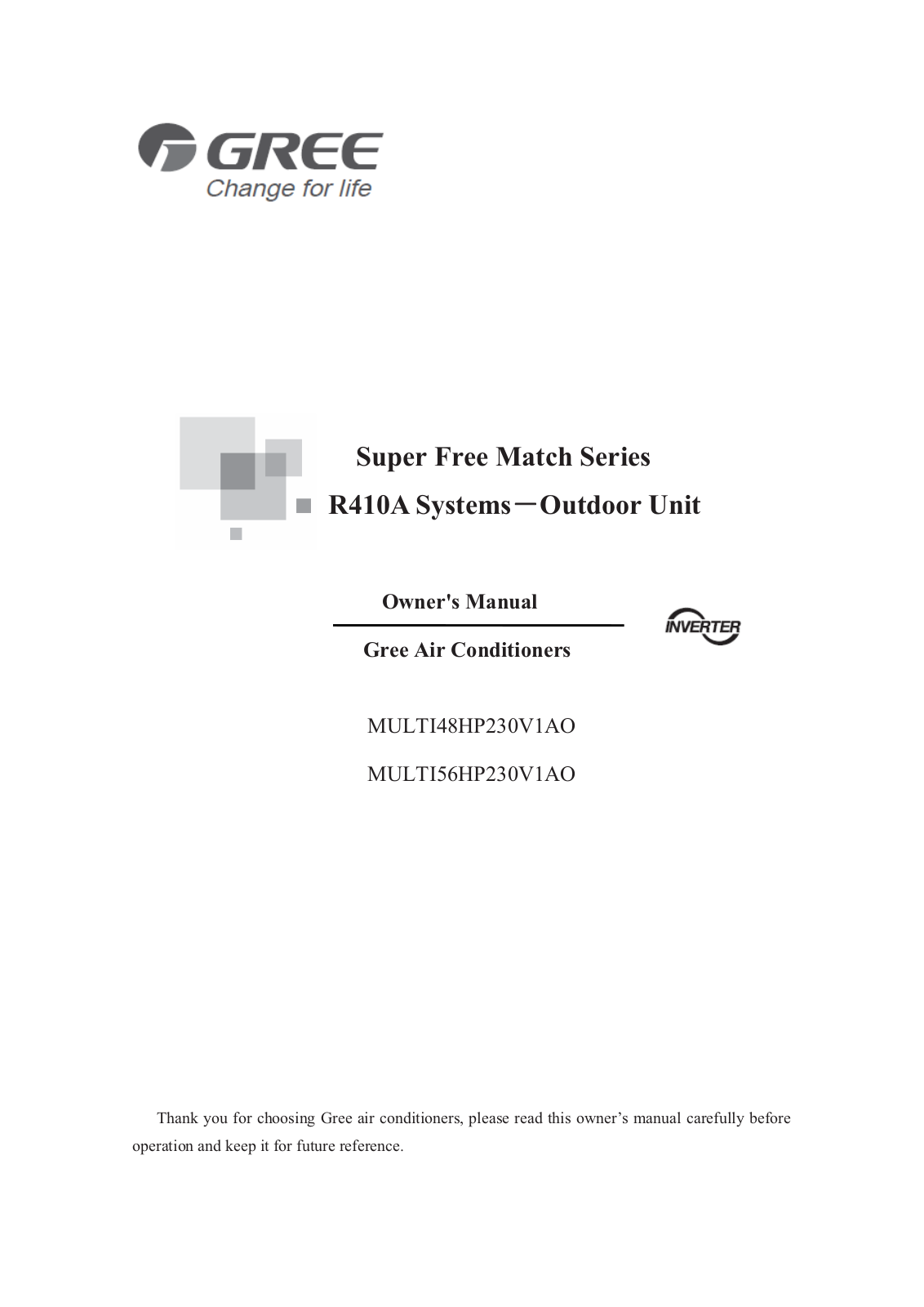 Gree MULTI48HP230V1AO user guide manual