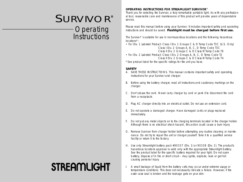 streamlight survivor User Guide