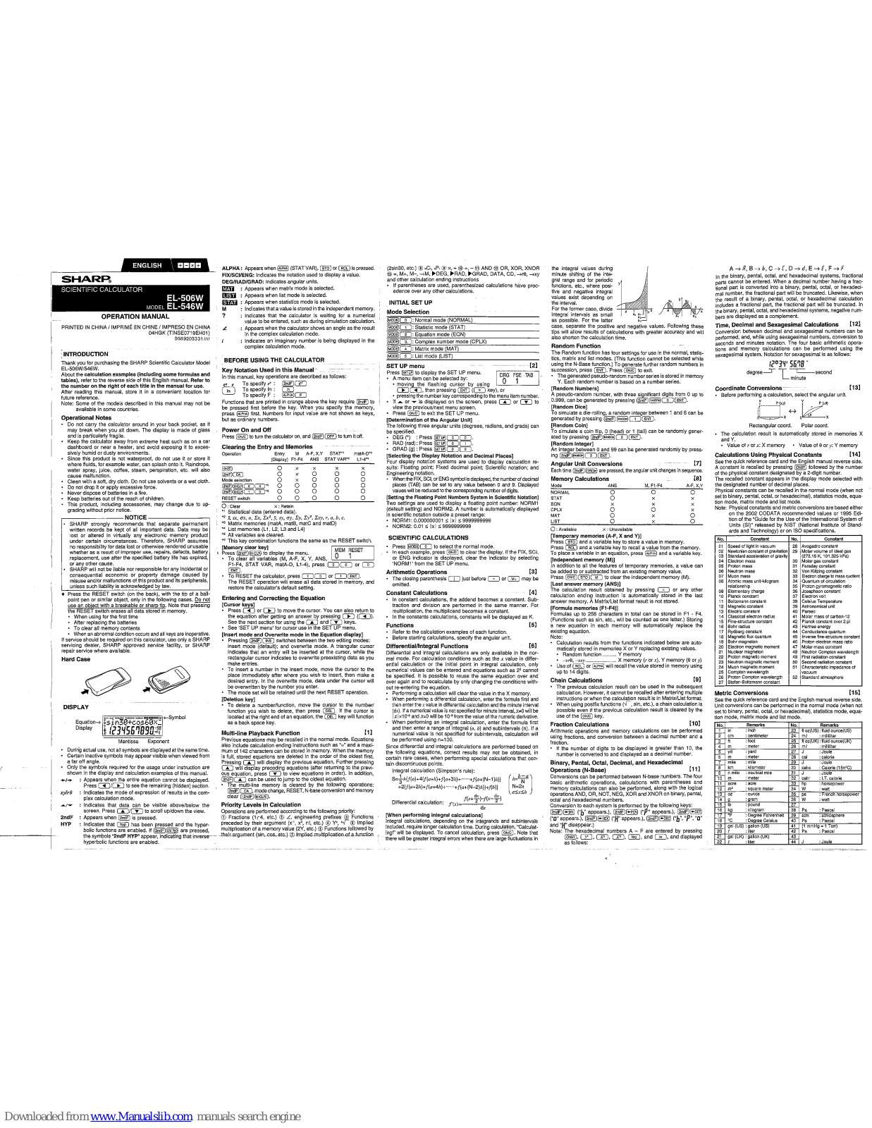 Sharp EL-506W,EL-546W Operation Manual