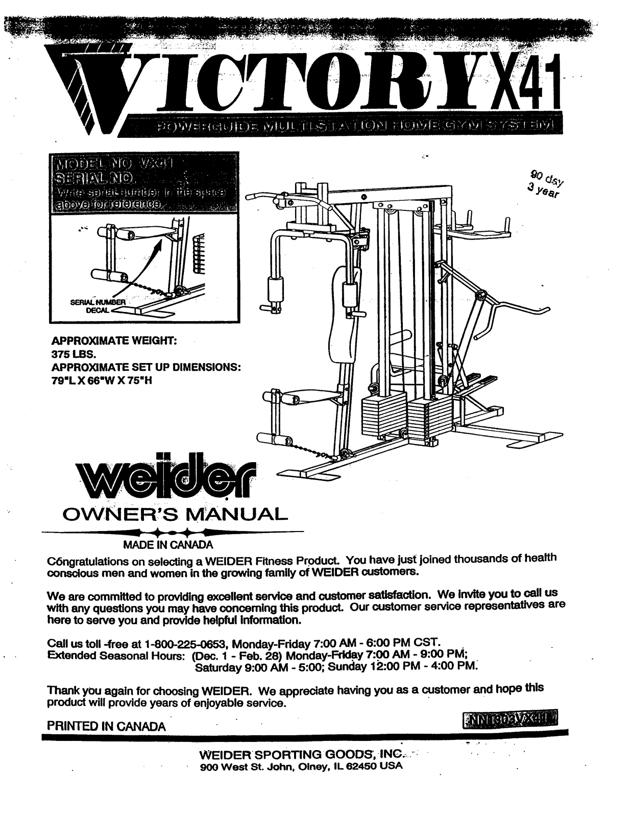 Weider VICTORY X41 Owner's Manual