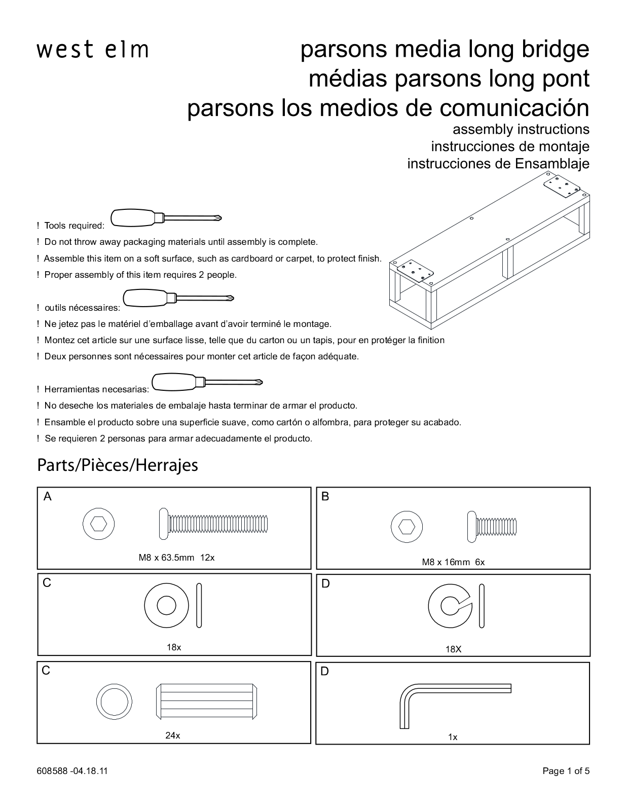 West Elm Parsons Media Collection Long Bridge Assembly Instruction