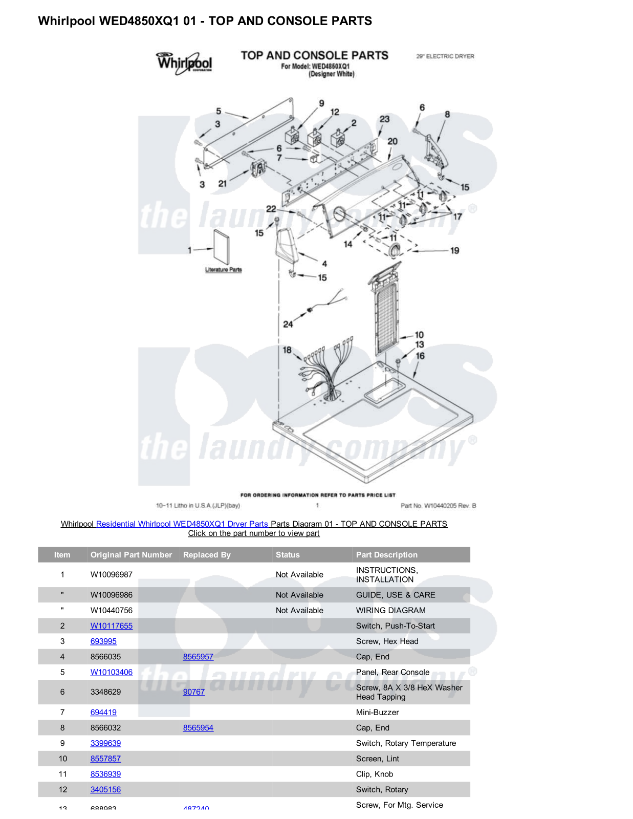 Whirlpool WED4850XQ1 Parts Diagram