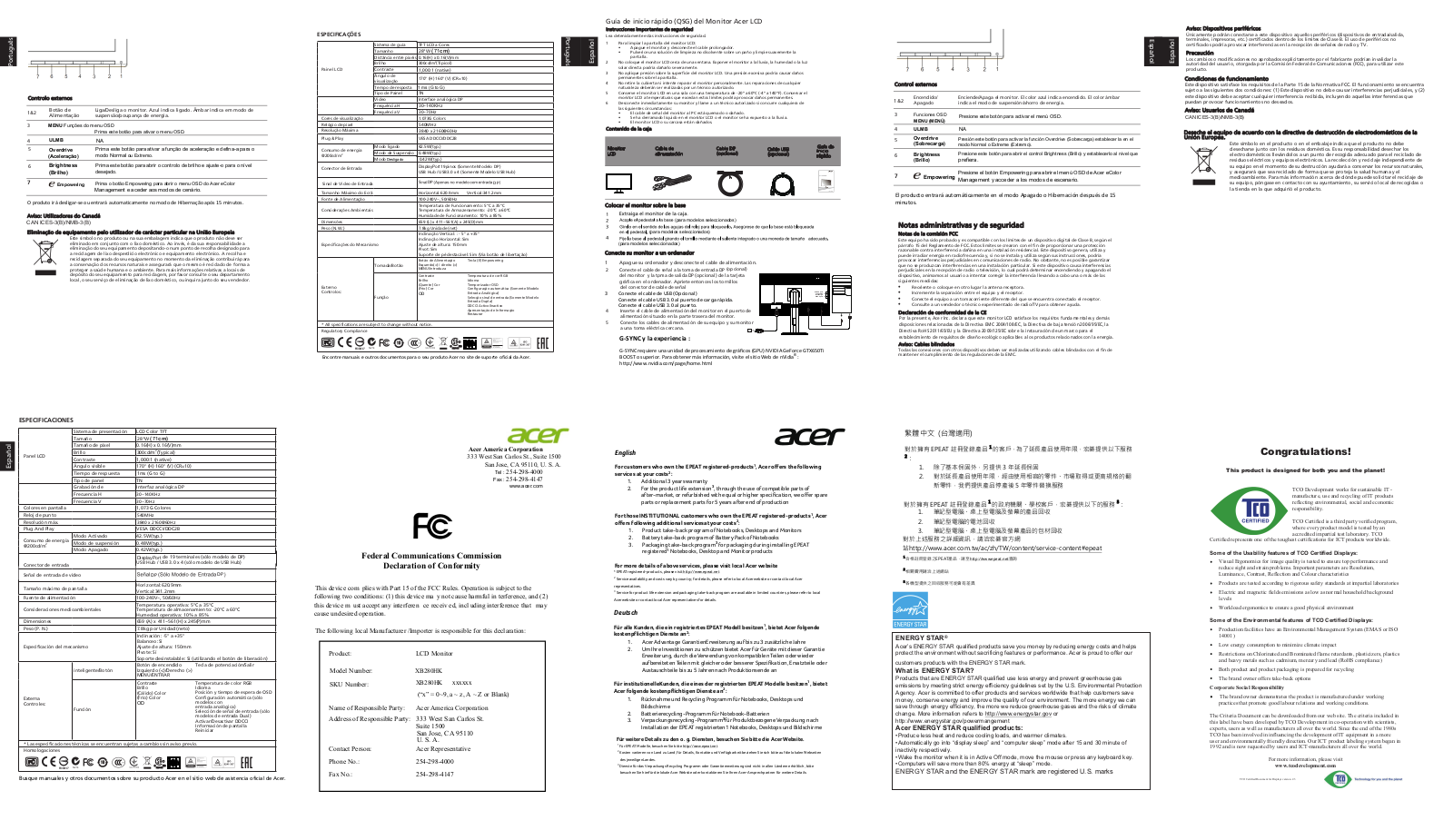 Acer XB280HK QUICK START GUIDE