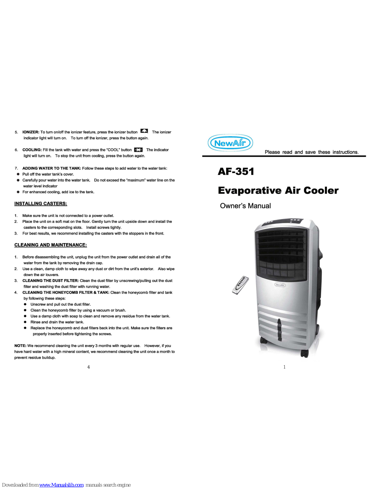 NewAir AF-351 Owner's Manual