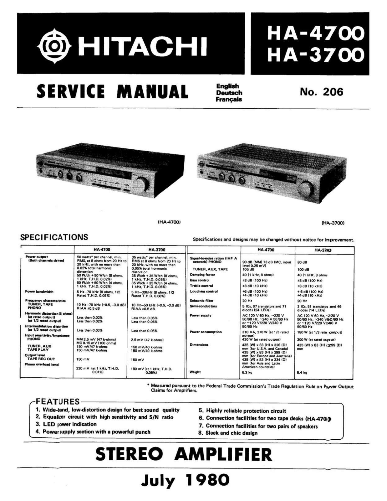 Hitachi HA-3700, HA-4700 Service manual