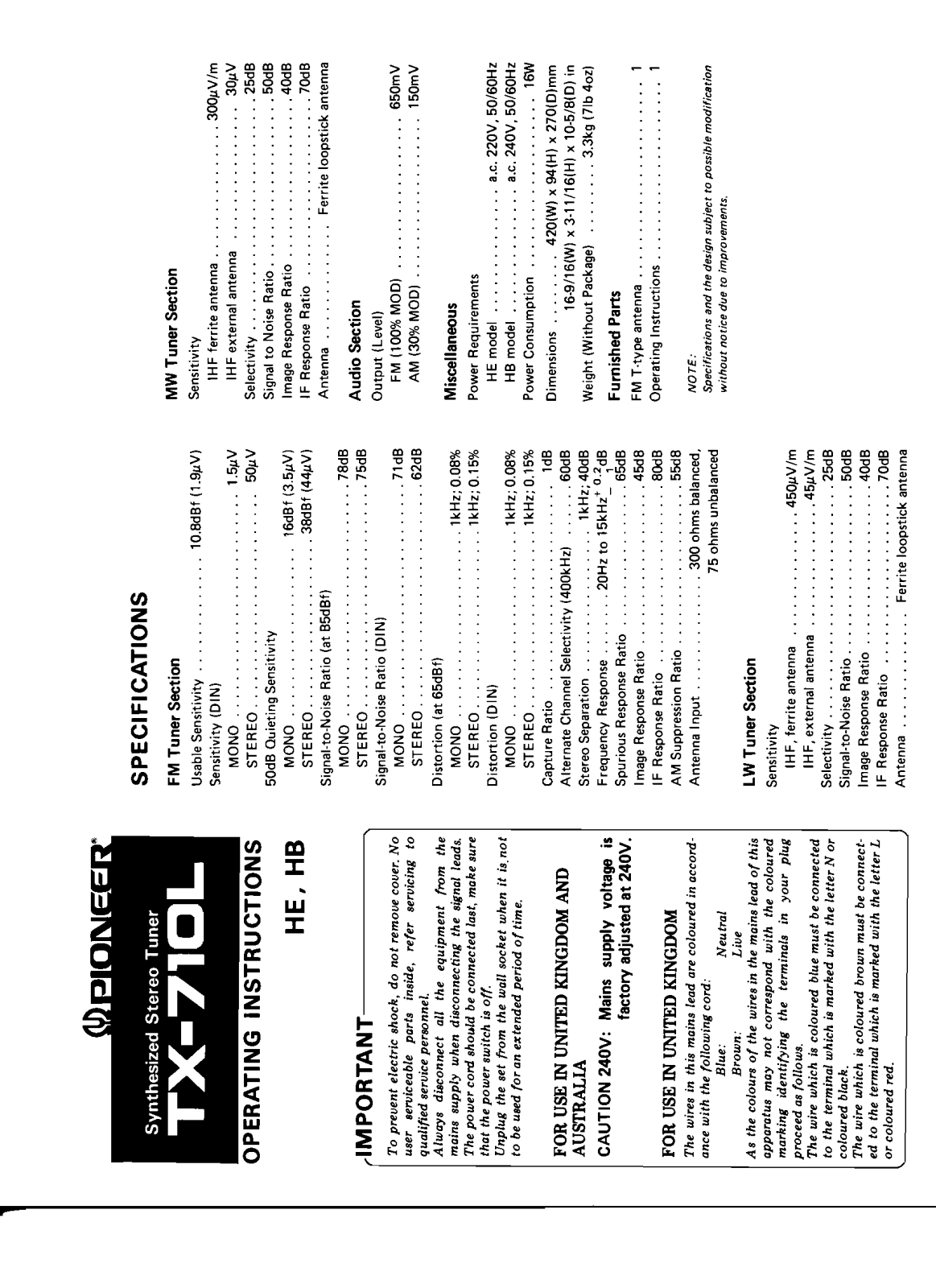 Pioneer TX-710L User Manual