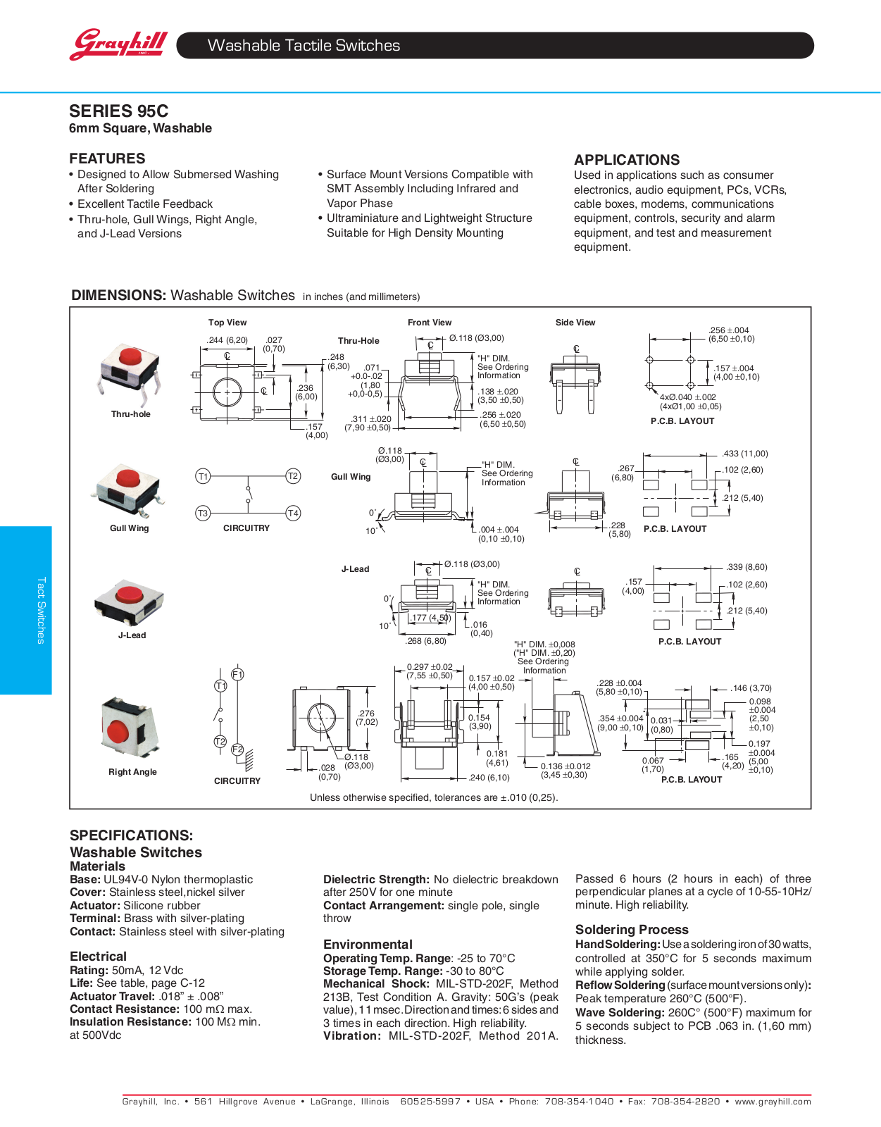 Grayhill Tactile Switches 95CW06 User Manual