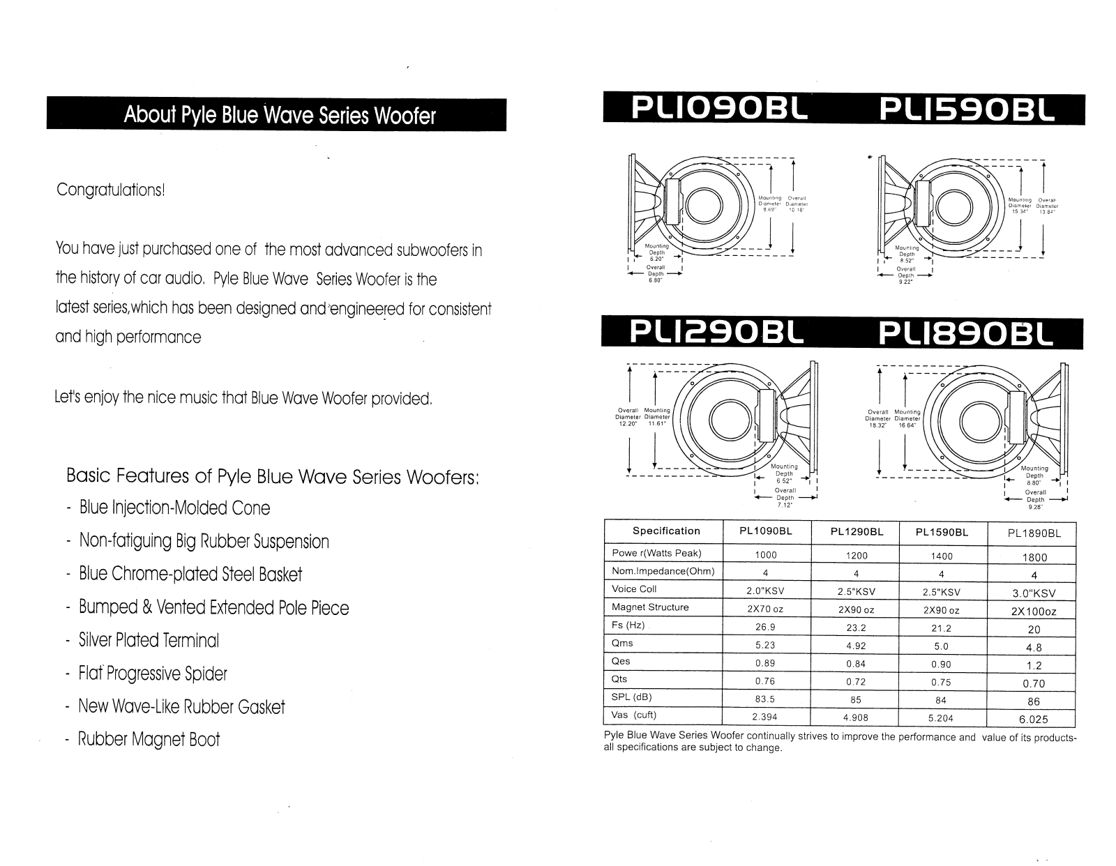 Pyle PL-1890-BL Owners manual