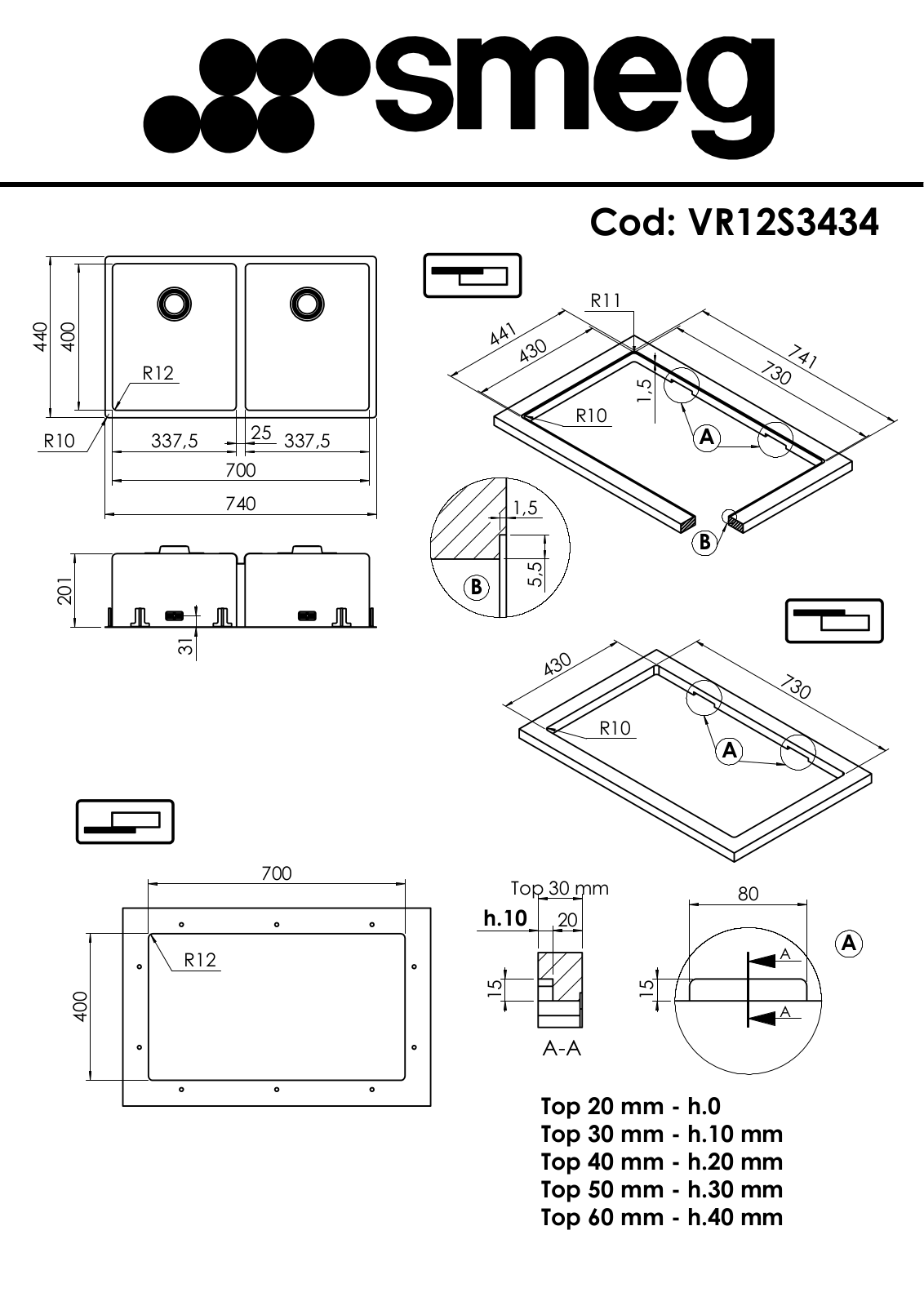 Smeg VR12S3434 Installation manual