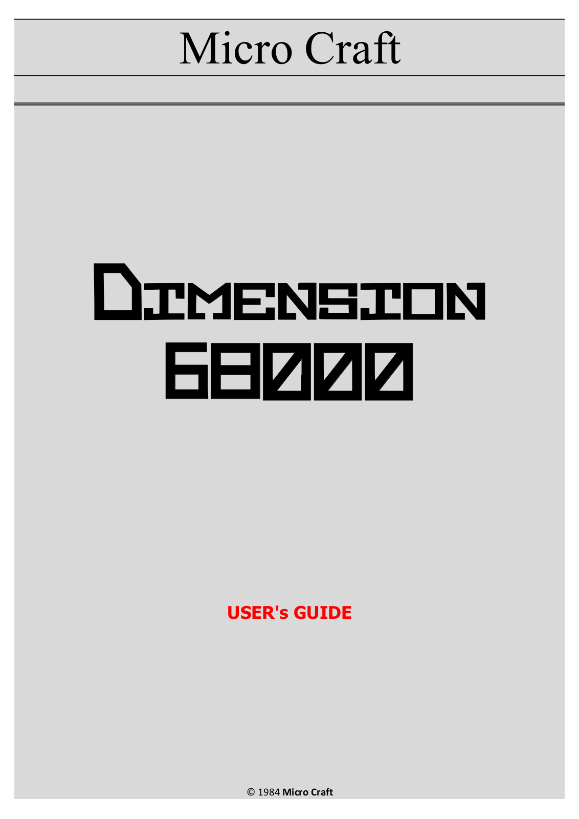 Micro Craft Dimension 68000 User Manual - ManualMachine.com