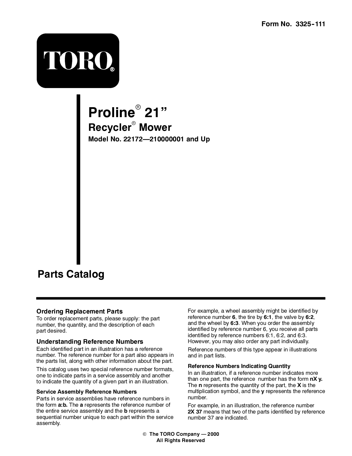 Toro 22172 Parts Catalogue