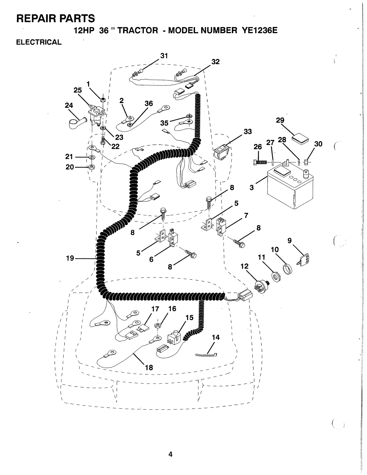 AYP YE1236E Parts List