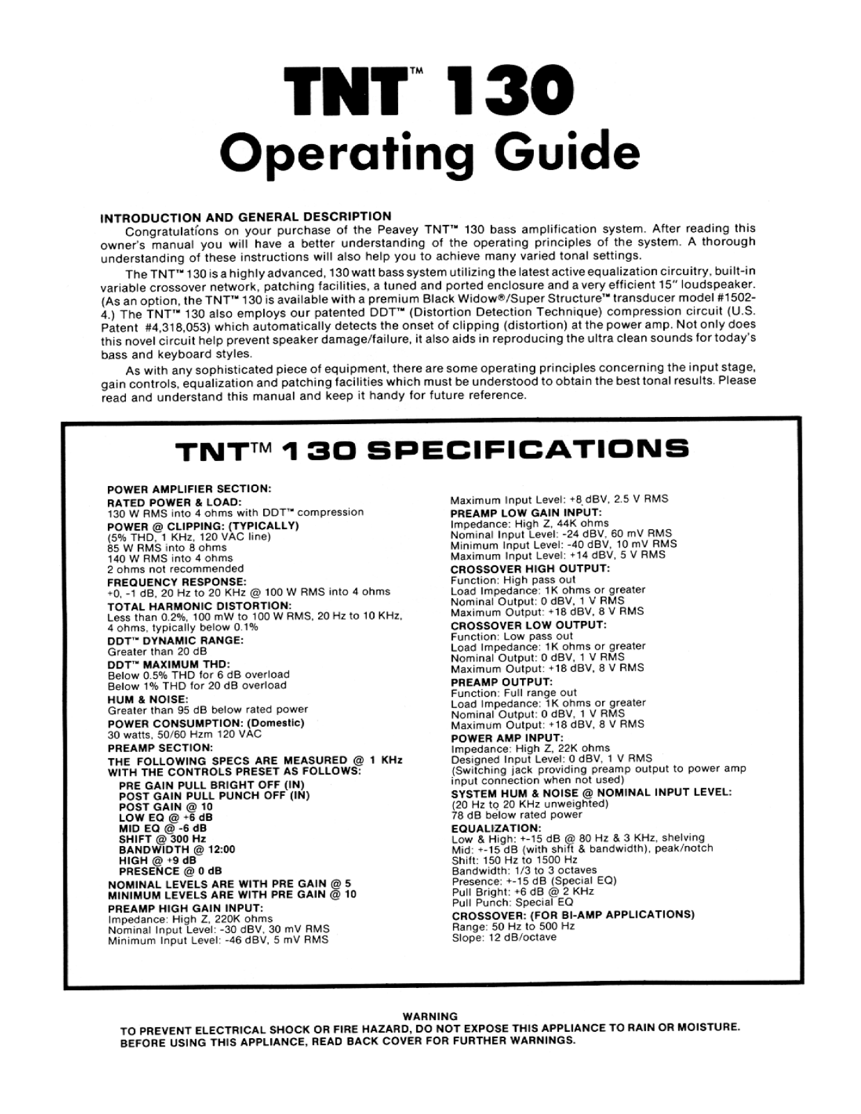 Peavey TNT 130 User Manual