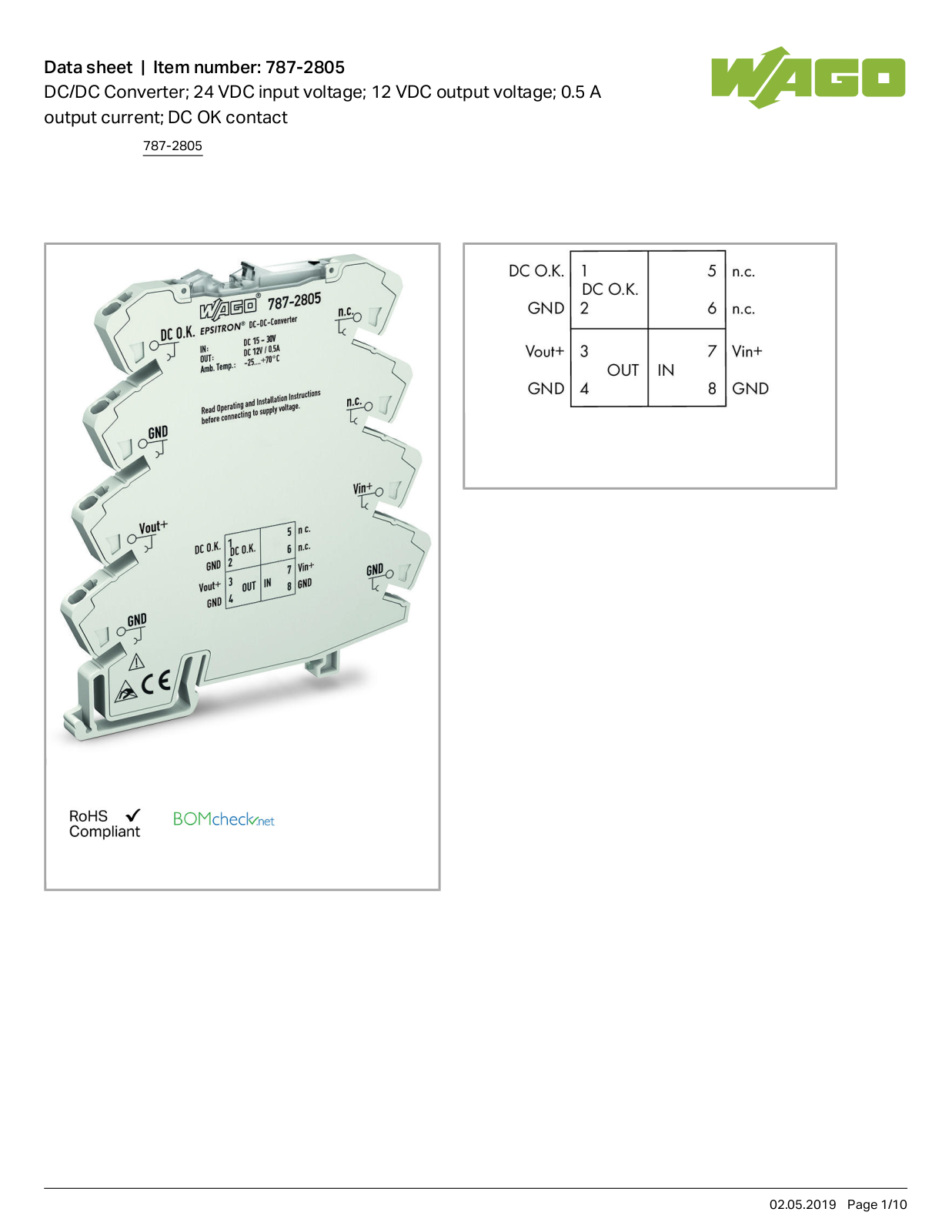 Wago 787-2805 Data Sheet