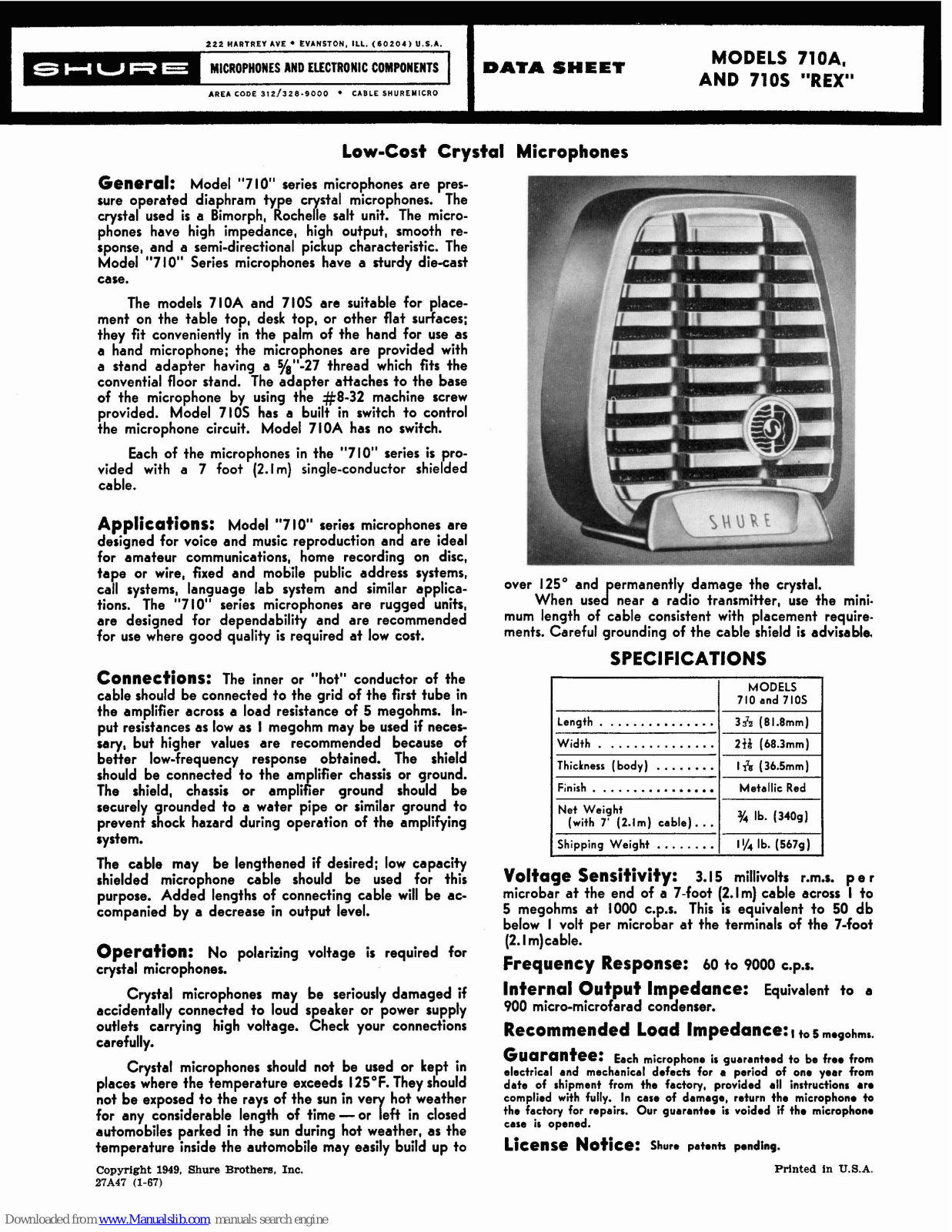 Shure 710A Series, 710S Series, 710S REX Datasheet - ManualMachine.com