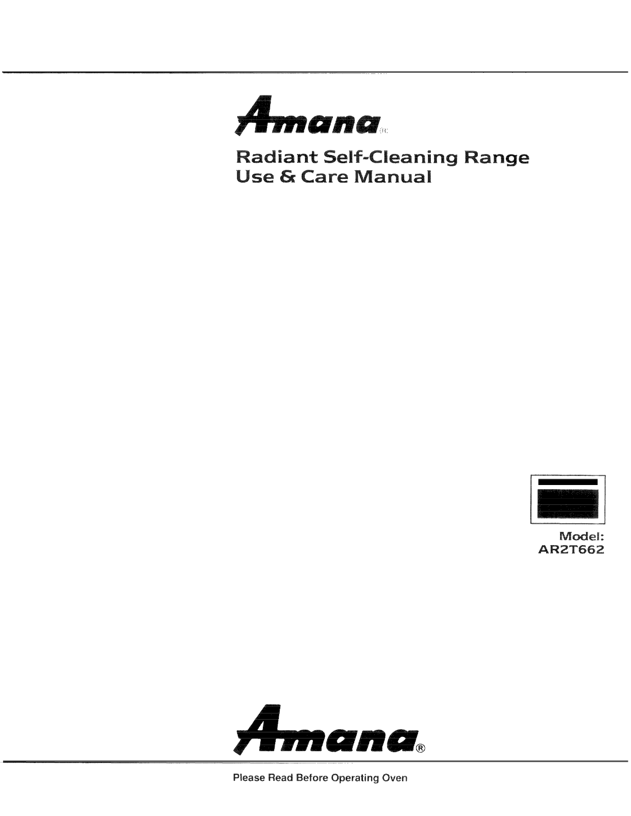 Amana AR2T662LG, AR2T662WW Owner's Manual