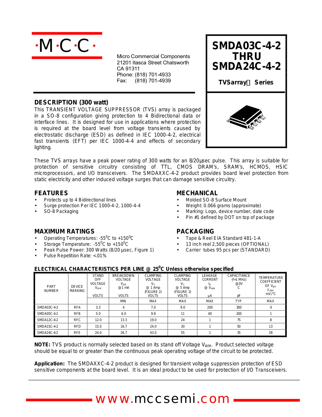 MCC SMDA05C-4-2, SMDA12C-4-2, SMDA24C-4-2, SMDA15C-4-2 Datasheet